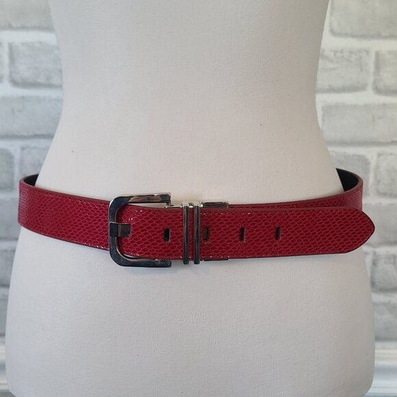 Reversible Pink Black Leather Belt Silver Tone Buckle Womens L/XL - Picture 1 of 7